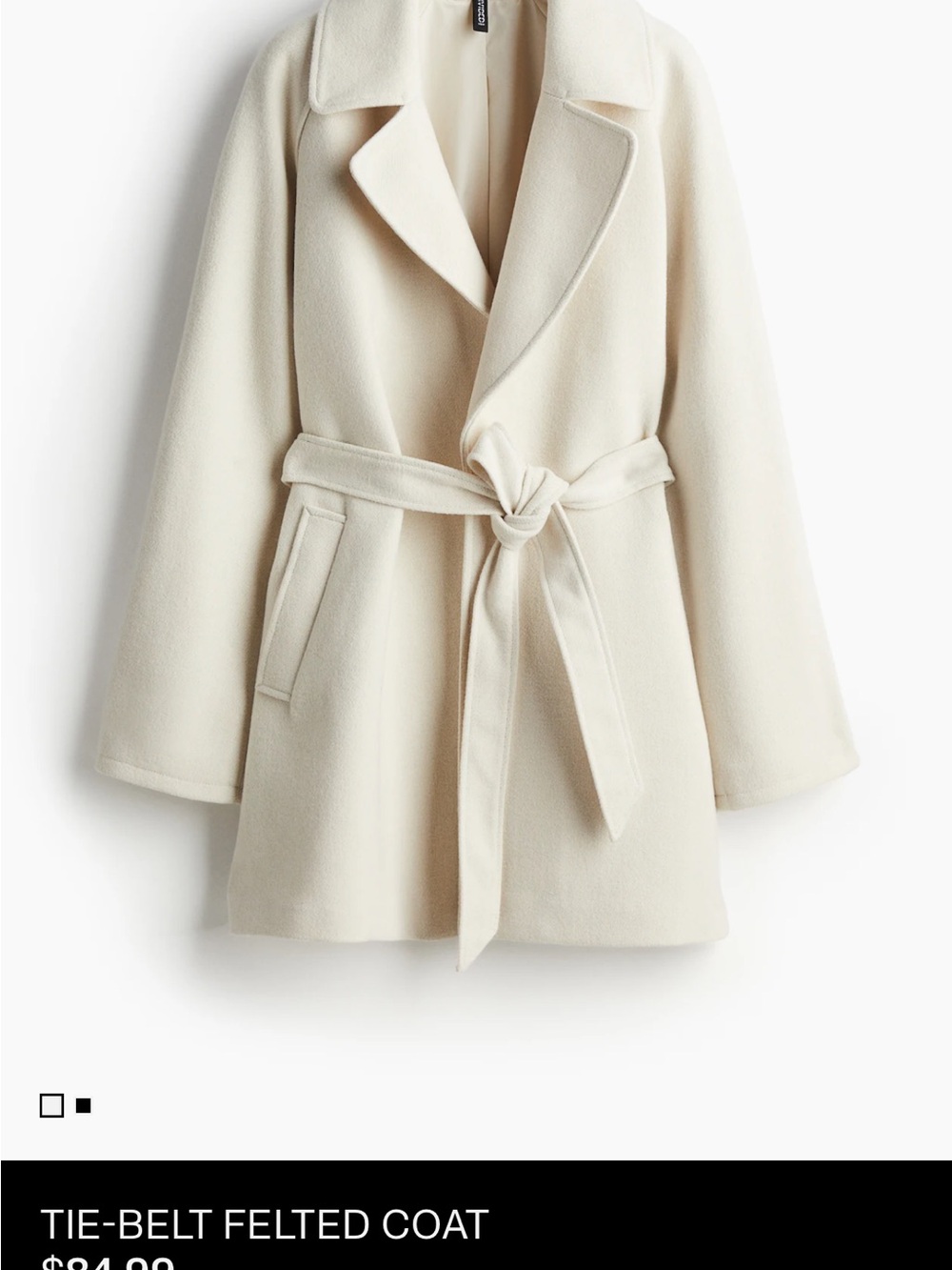 H&M Cream Tie-Belt Felted Coat